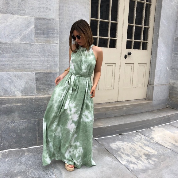 ZOE Tie-Dye Halter Maxi Dress - Green - Picture 4 of 7